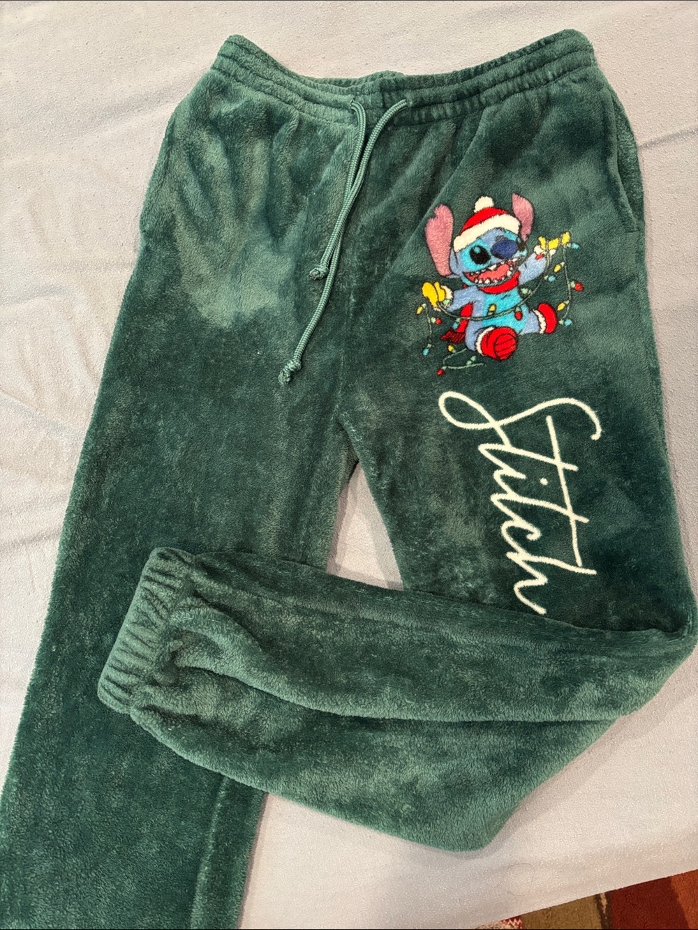 Disney Stitch Green Plush Sweatpants